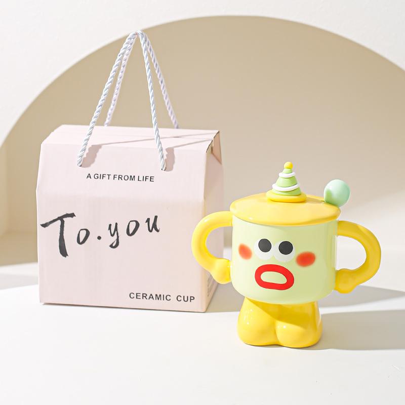 Clown ceramic cup with lid and spoon, mug, girl dormitory cup, household water cup, holiday gift for friends