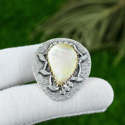 Ciondolo in madreperla naturale con pietra preziosa, gioielli in argento sterling 925 bianco