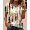 Women's T Shirt Print Graphic Geometric Striped Vintage Stylish Classic Short Sleeve Crew Neck Regular Tops
