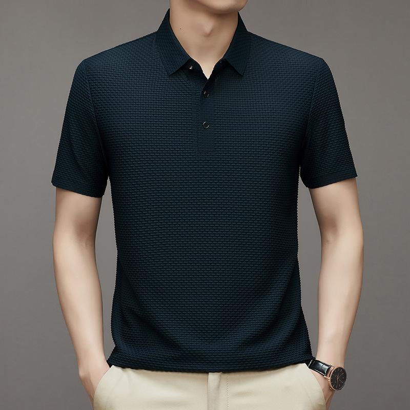 Ice Silk Polo Shirt Men'S Slim Casual Breathable Thin Business Solid Color Short-Sleeved Men'S Tide