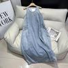 mm Hong Kong style beautiful denim strap dress women's summer thin style good-looking age-reducing tooling vest skirt long dress