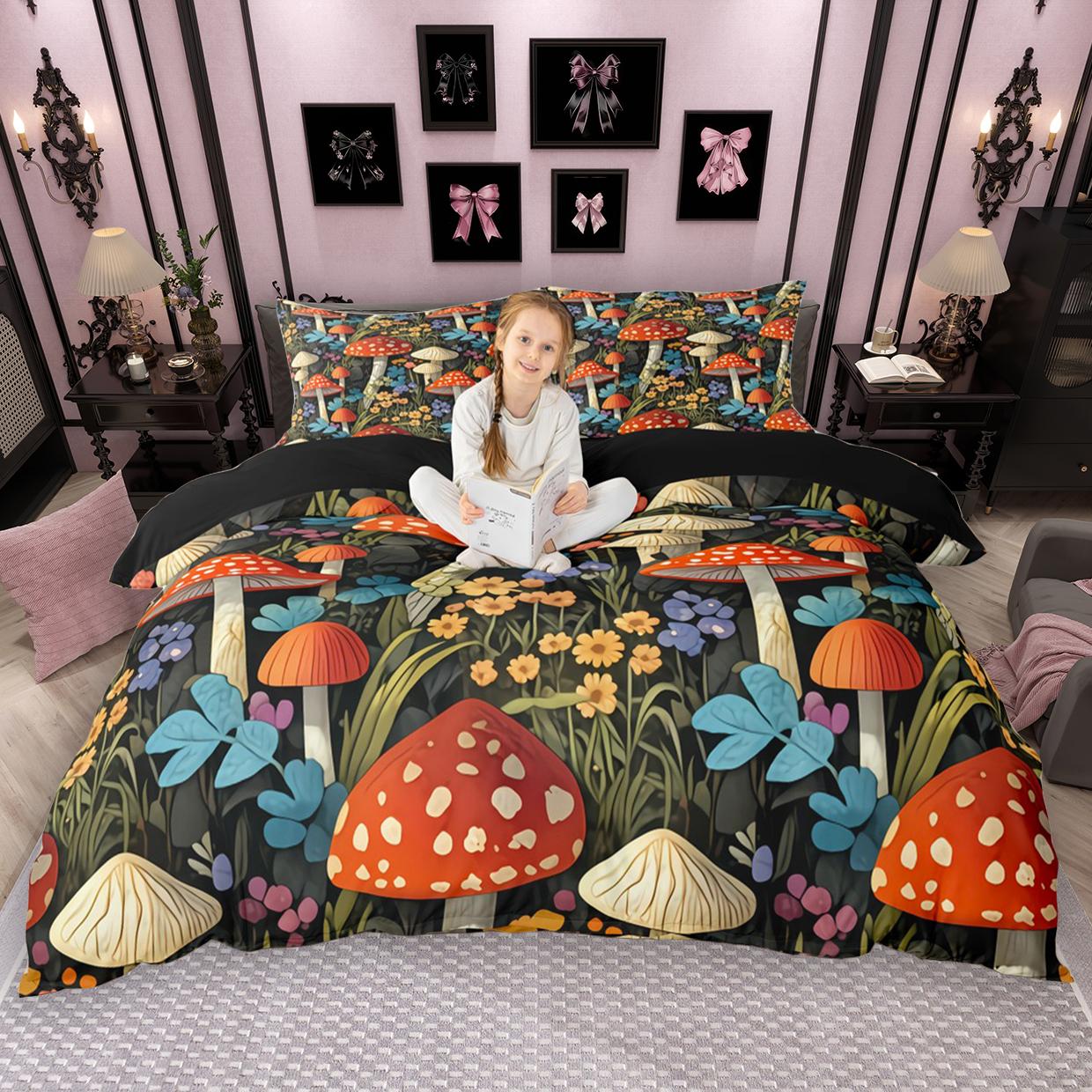 

Comforter Homewish Hippie Mushroom 2Pcs/3Pcs Botanical Theme Bedding Set Wild Plant Comforter Set Comforter (quilt)-EU Single(135*200cm)3pcs