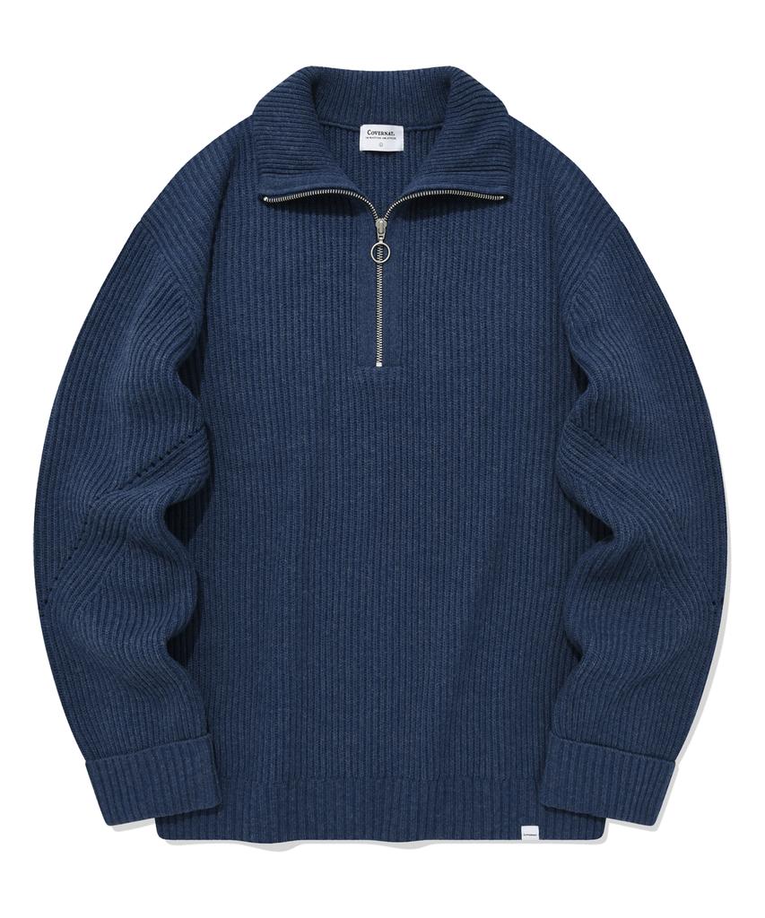 COVERNAT Lambswool Half Zip Knit Navy