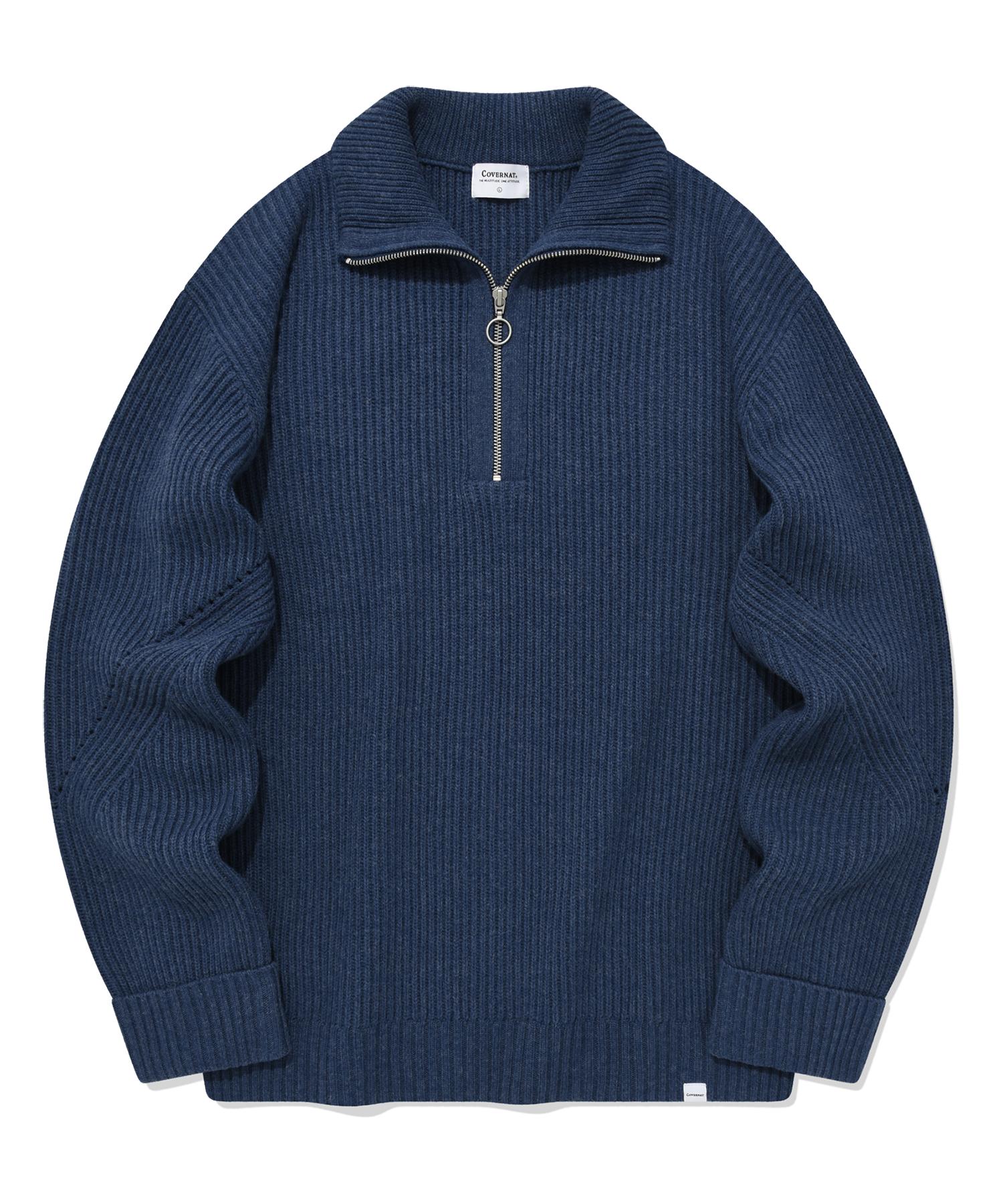 Covernat Lambswool Half Zip Knit Navy Navy/S
