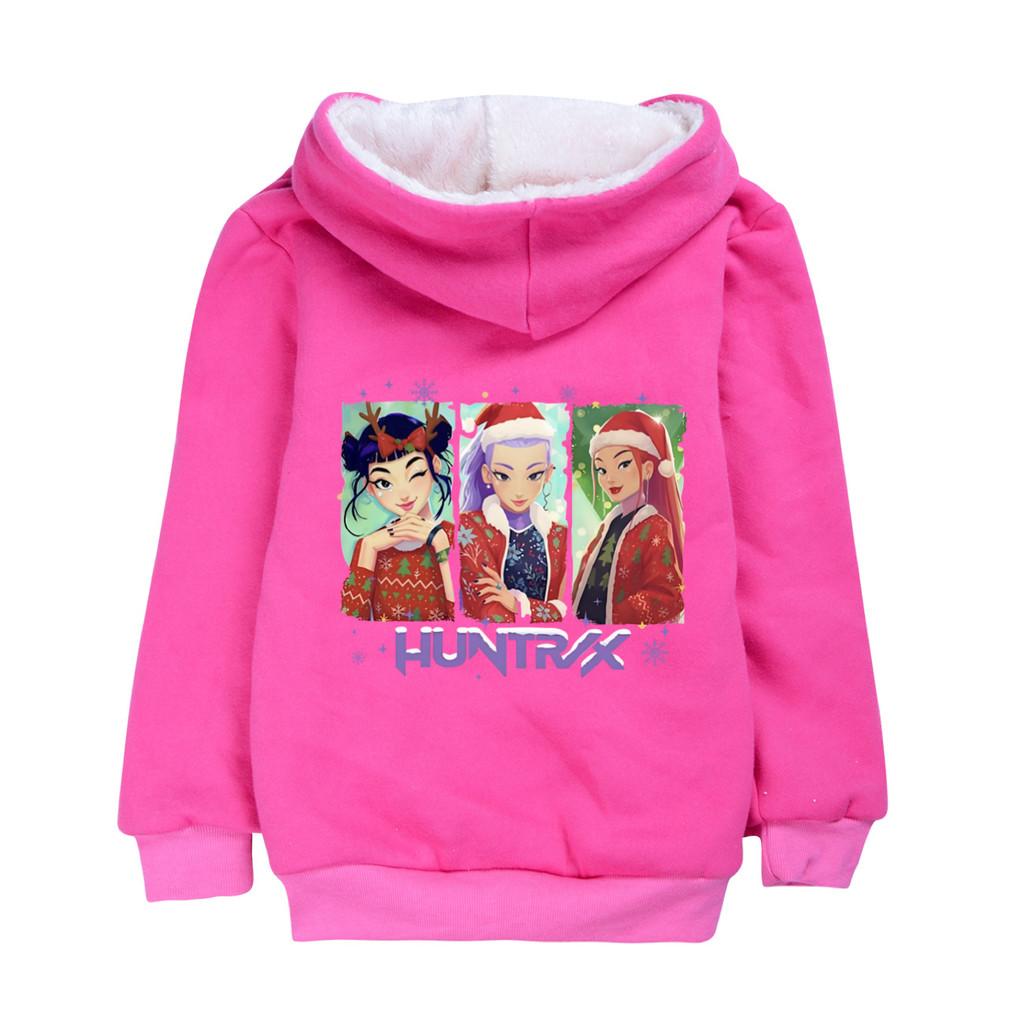 5093 Christmas Kids Girls Kpop Zoey Mira Rumi Print New Year Long Sleeves Velvet Warm Jacket