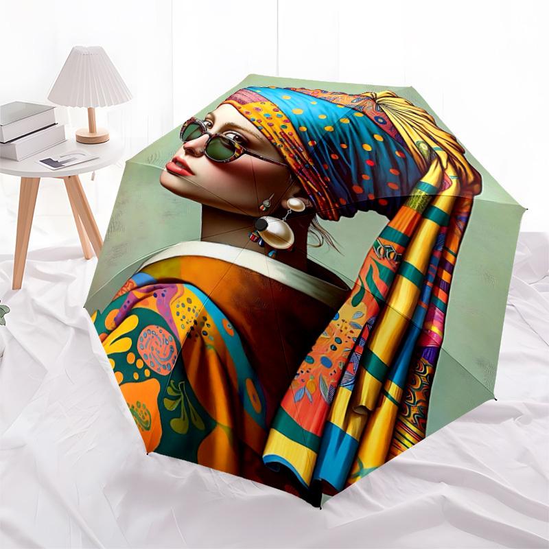 1pc Modern Interpretation Street Art Automatic Open/Close Umbrella, Portable Folding Umbrella for Travel006