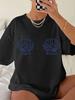 Damen T-Shirt mit weiß-blauem Muscheldruck, Rundhalsausschnitt, atmungsaktive Ärmel mit Raffung am Ausschnitt, lässige Strandkleidung, ästhetische Kleidung