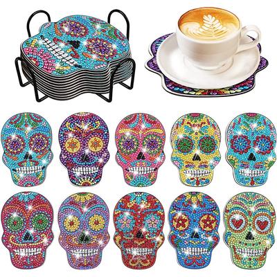 10PCS Diamond Painting Coasters with Holder DIY Skull Diamond Coasters Kits for Adults Diamond Art Craft Supplies