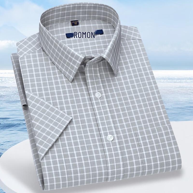 

Romon Men s Modal Blend Square Collar Short Sleeve Business Shirt 44
