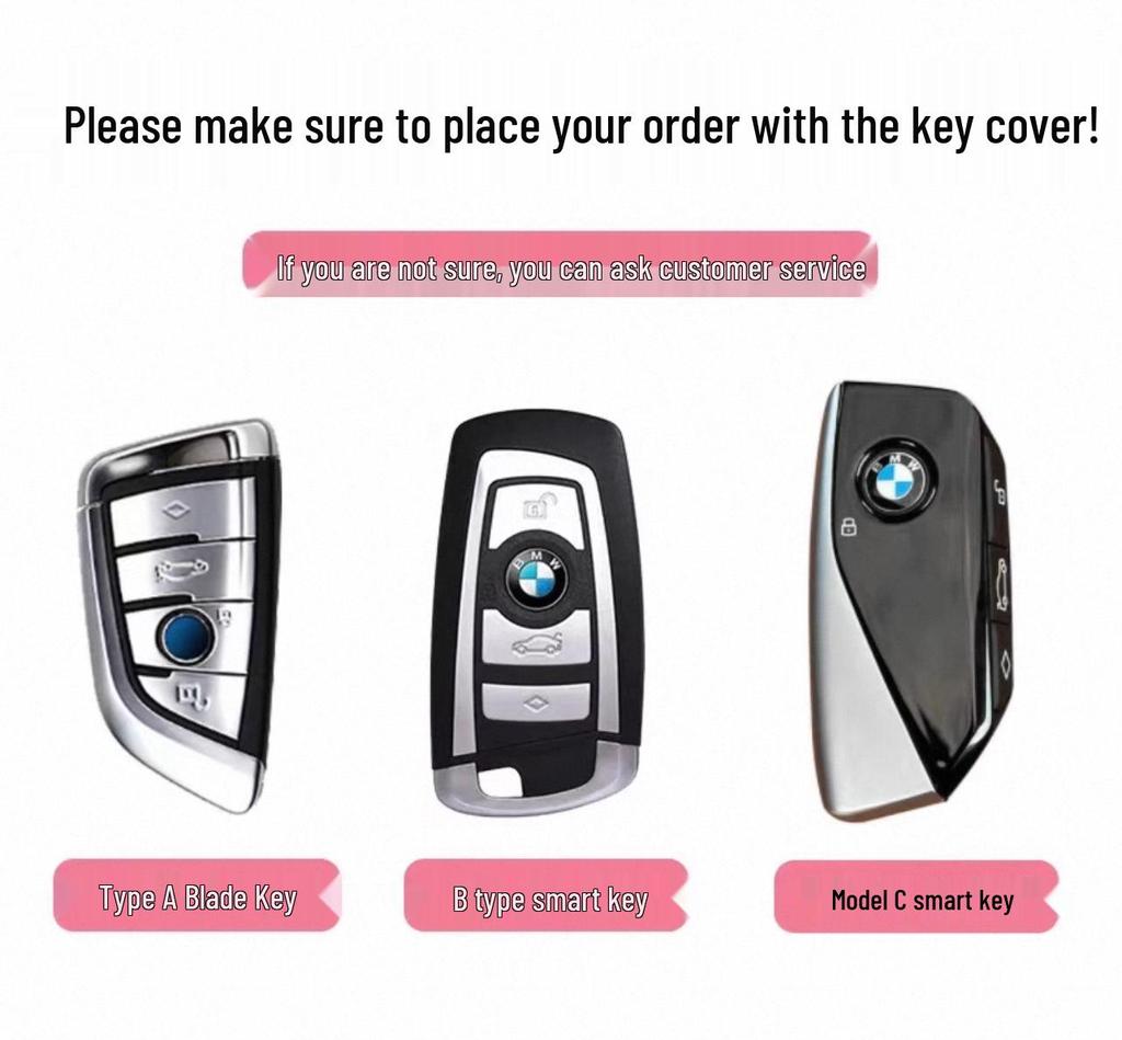 BMW Key Case: Compatible with X1, X2, X3, X4, X5, New 1 Series, 3 Series, 5 Series. Blade Style Shell with Women's Buckle Bag.