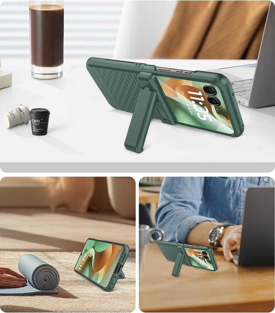Hülle für Motorola Razr 70 Ultra / 60 Ultra, PC-Ständer-Hülle, mit Glas, grün