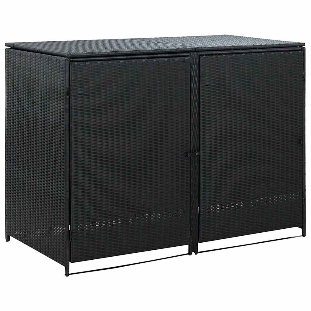 2 Bin Waste Bin Enclosure In Black Poly Rattan 148 X 80 X 111 Cm