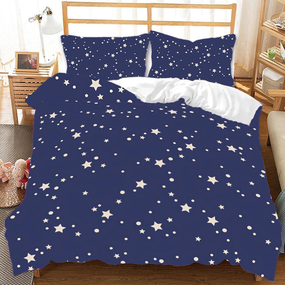 Three-Piece Star Quilt Cover 3D Digital Printing Bedding Kit