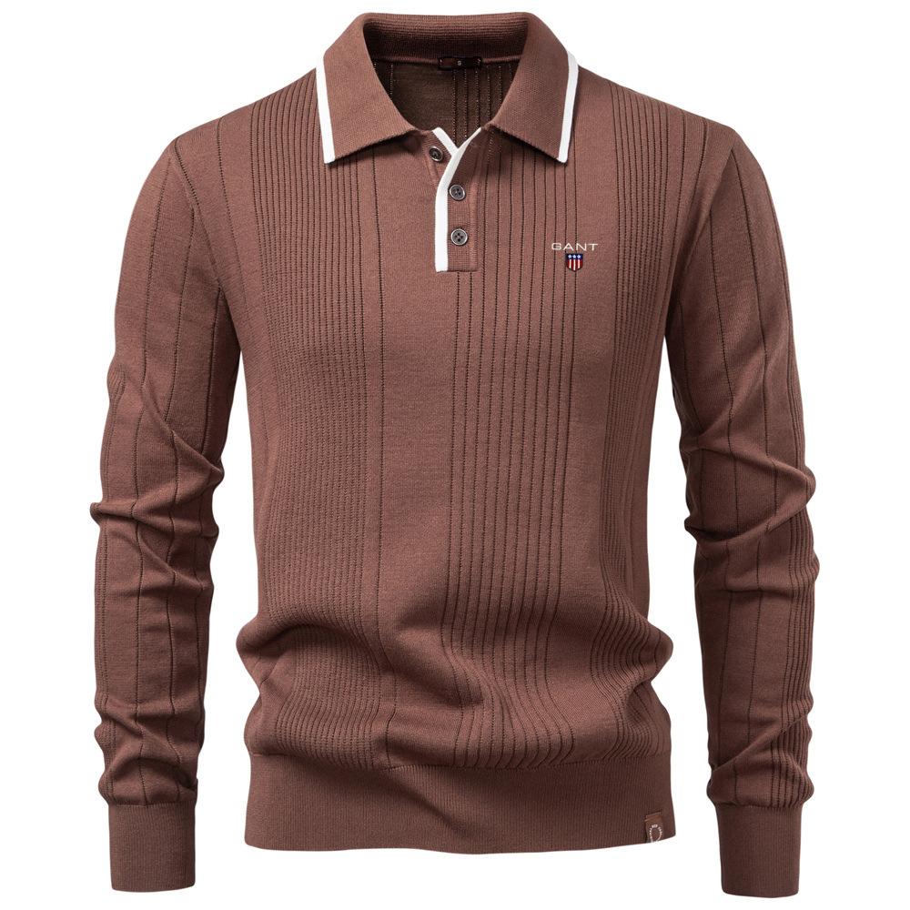 Gant 2025 Autumn and Winter Embroidery New European Size Lapel Men's Sweater Polo Half Zipper High-quality Knitted Sweater Men's Clothing