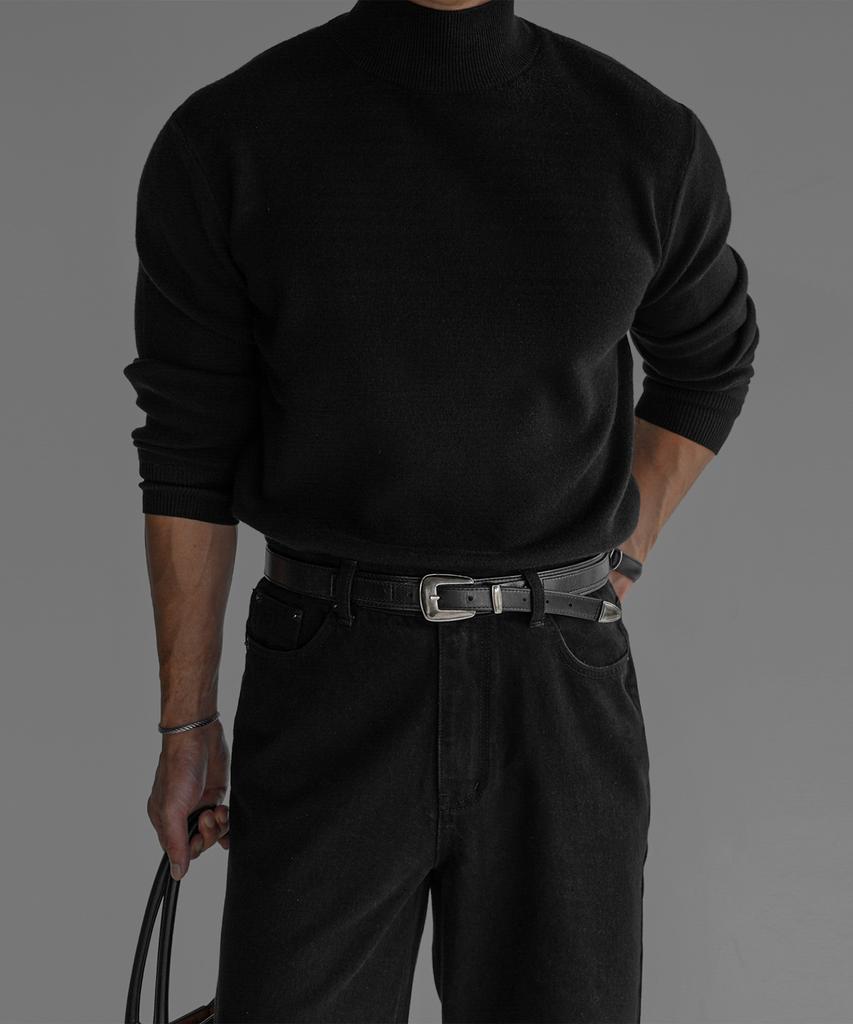 Baulopeulodeogteu Soft Double-Weave Mock Turtleneck Knit [Black]