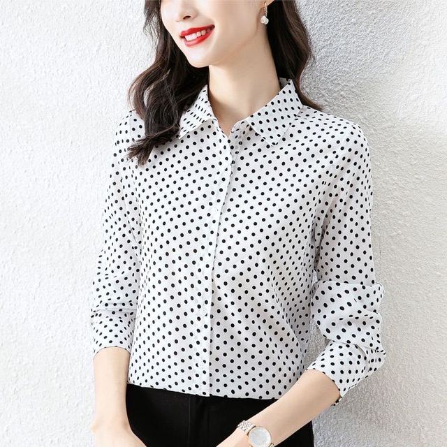 M-5XL Mom's Casual Polka Dot Chiffon Shirt Women's Long Sleeved Top Spring/summer New Korean Version Bottoming Blouse