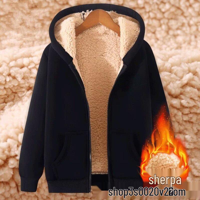 Men's Velvet-Lined Lambswool Hoodie - Warm, Loose, Casual Autumn/Winter Jacket
