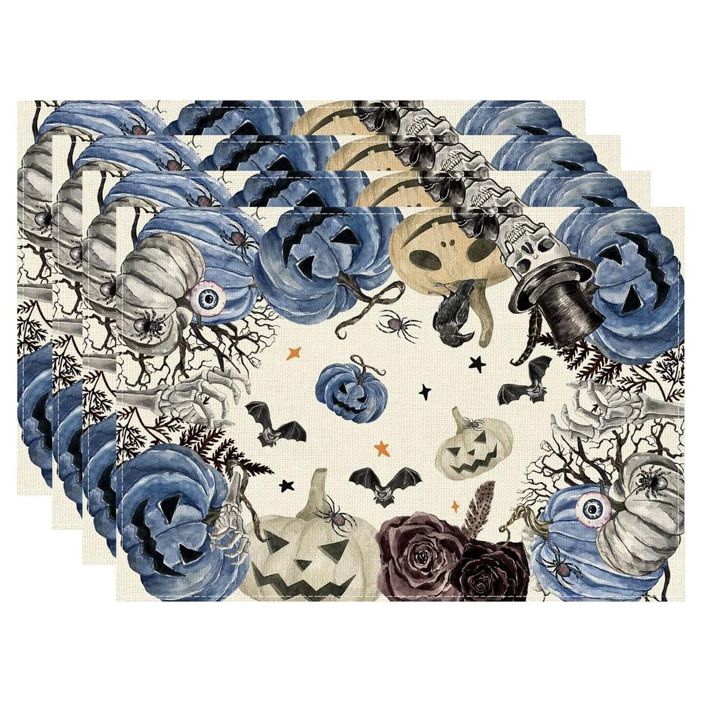 Spooky Pumpkin Floral Halloween Placemat, Heat-Proof & Anti-Scald, Festive Dining Atmosphere Placemat