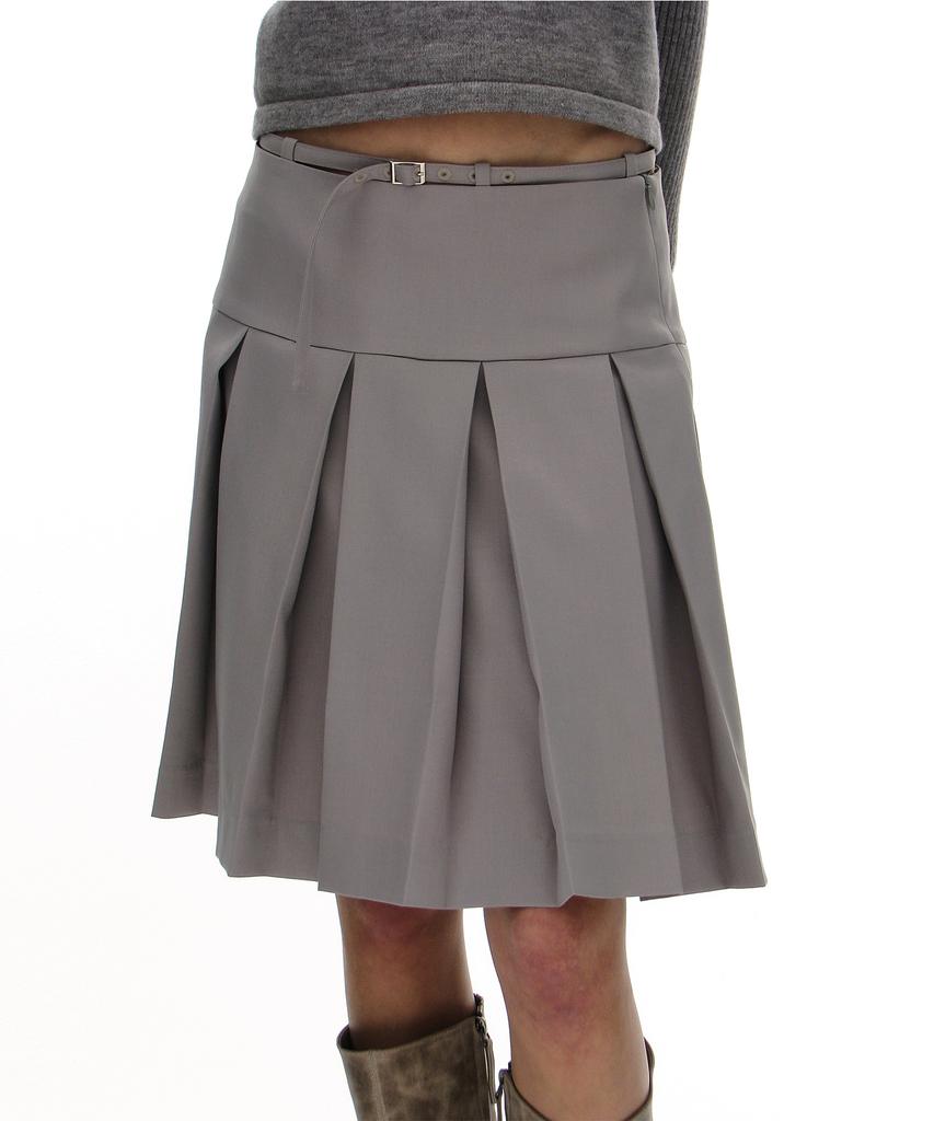 Partimento Woman Belted Pleated Skirt_Light Gray