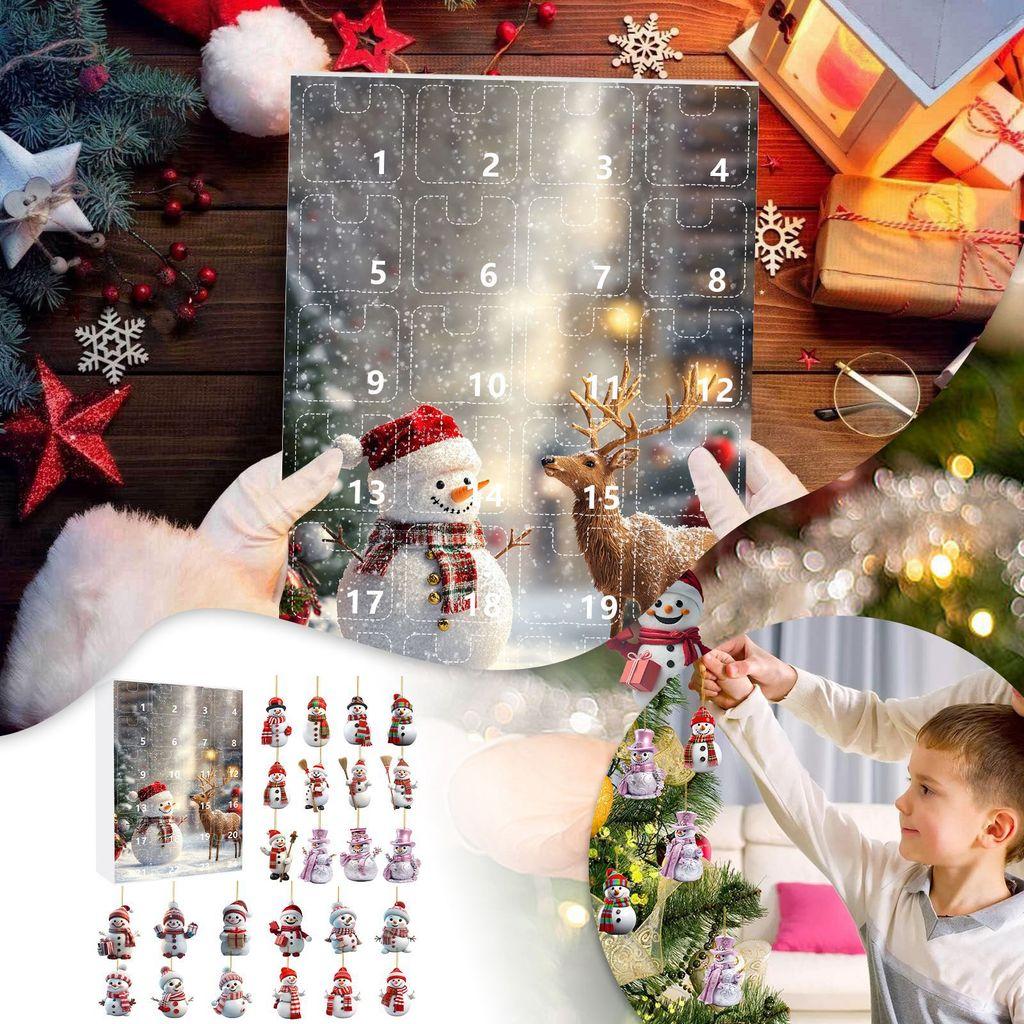 Weihnachts-Countdown-Adventskalender Mit Süßem Schneemann Acryl-Dekorationen Für Feiertagsgeschenke Und Party-Deko