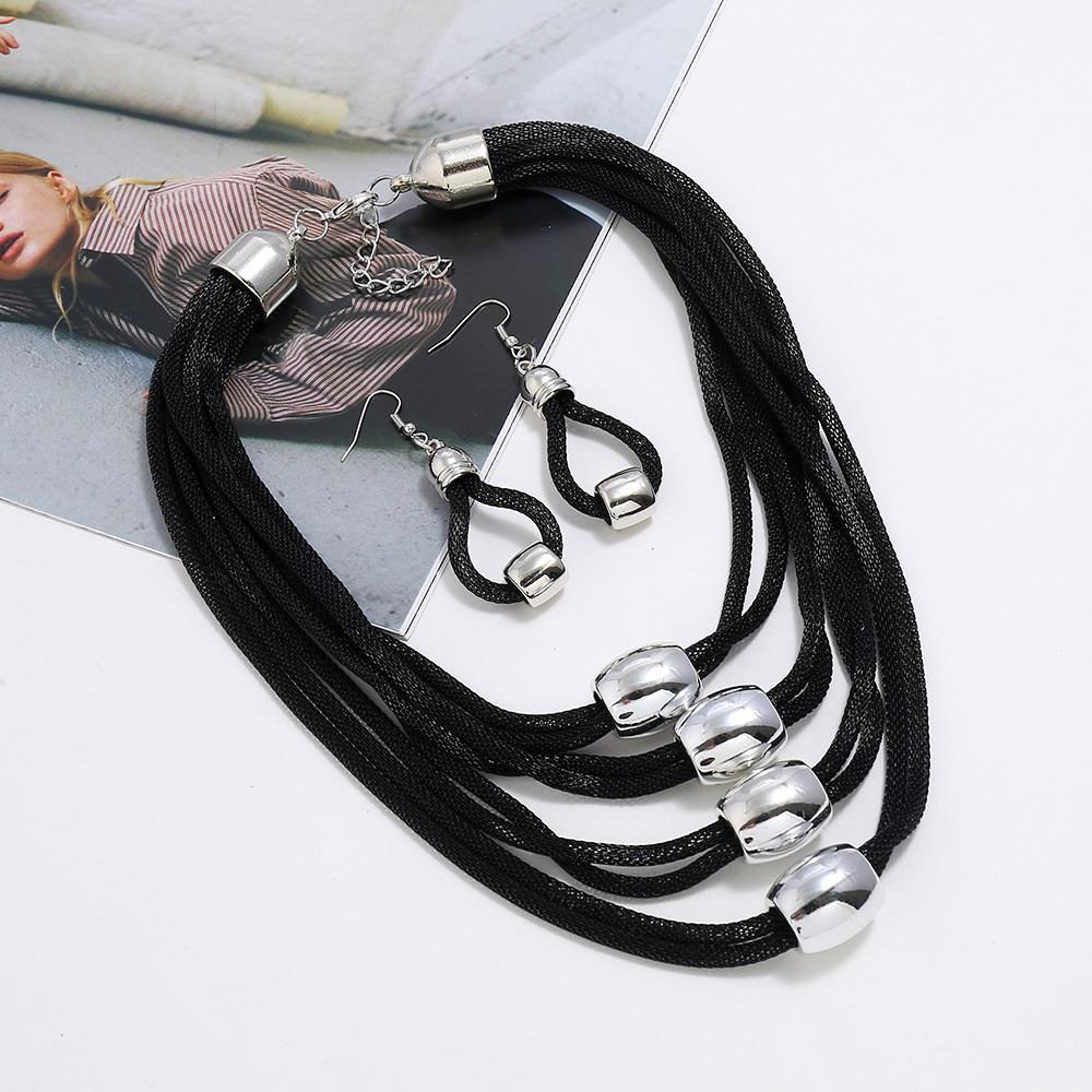 Винтажный геометрический металлический набор ожерелья и серег для любителей моды Black