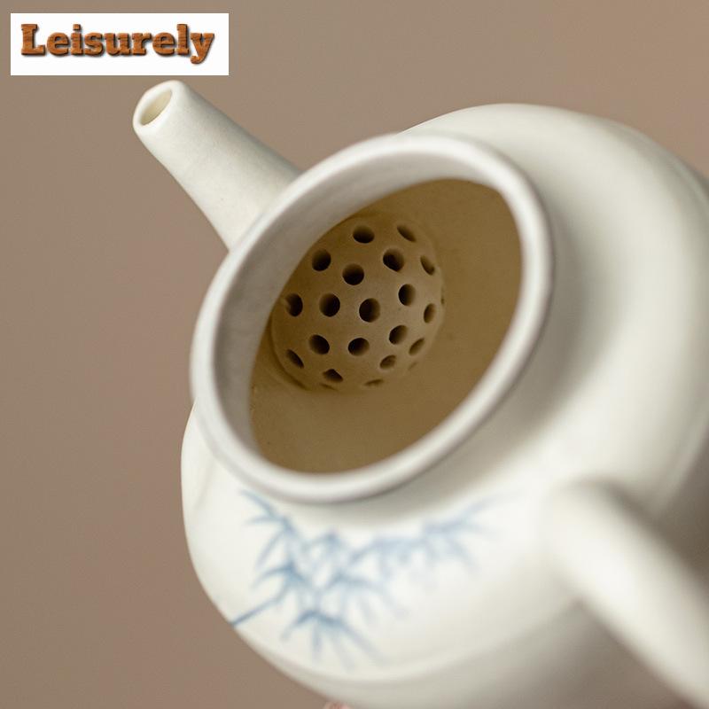 150ml Japoński Czajnik z Białej Porcelany Ręcznie Malowany Czajnik Bambusowy Domowy Czajnik do Parzenia Herbaty z Dziurką Kulkową Przedmioty Herbaciane Ozdoby