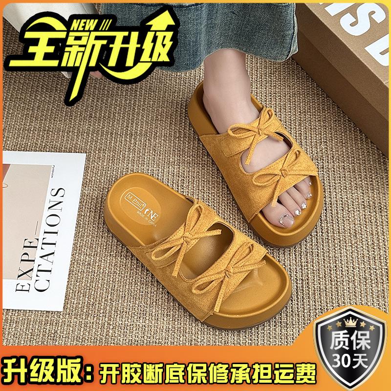 French evening breeze bow baotou one-and-a-half slippers 2025 new versatile soft bottom not tired feet Boken sandals