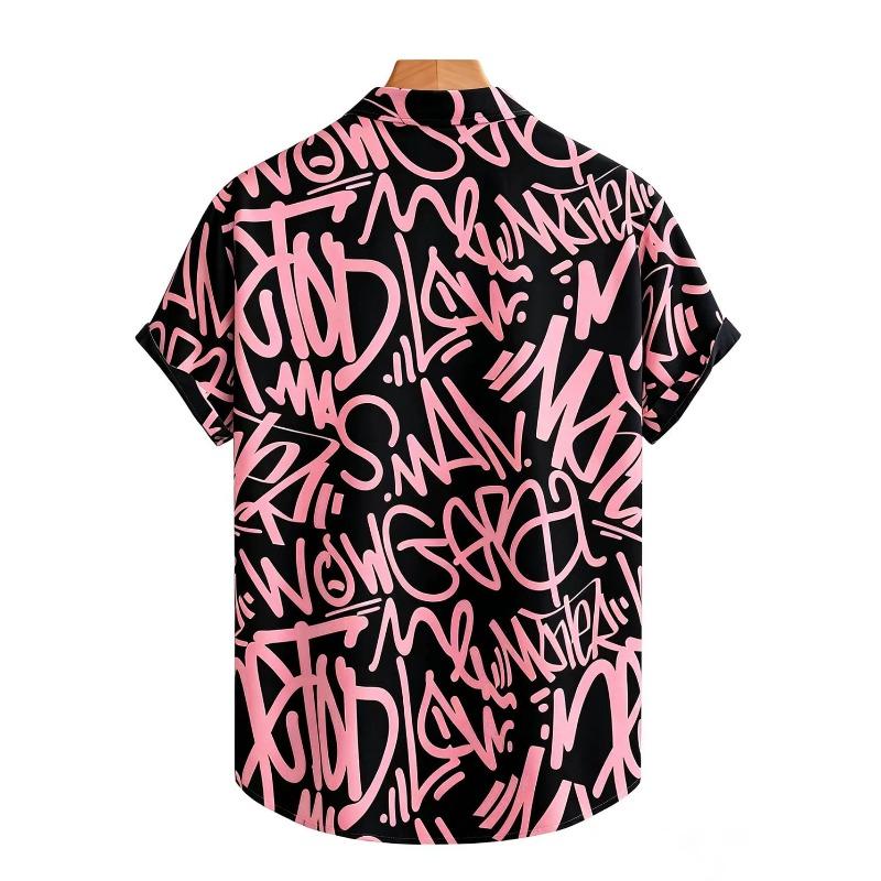 Casual Men's Letter Graffiti Print Short Sleeve Shirt