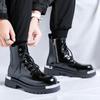 Schwarze Martin-Stiefel mit dicker Sohle Herren 2024 Herbst neue britische Kurzstiefel europäische und amerikanische gebratene Street-Lokomotivstiefel 70056-R