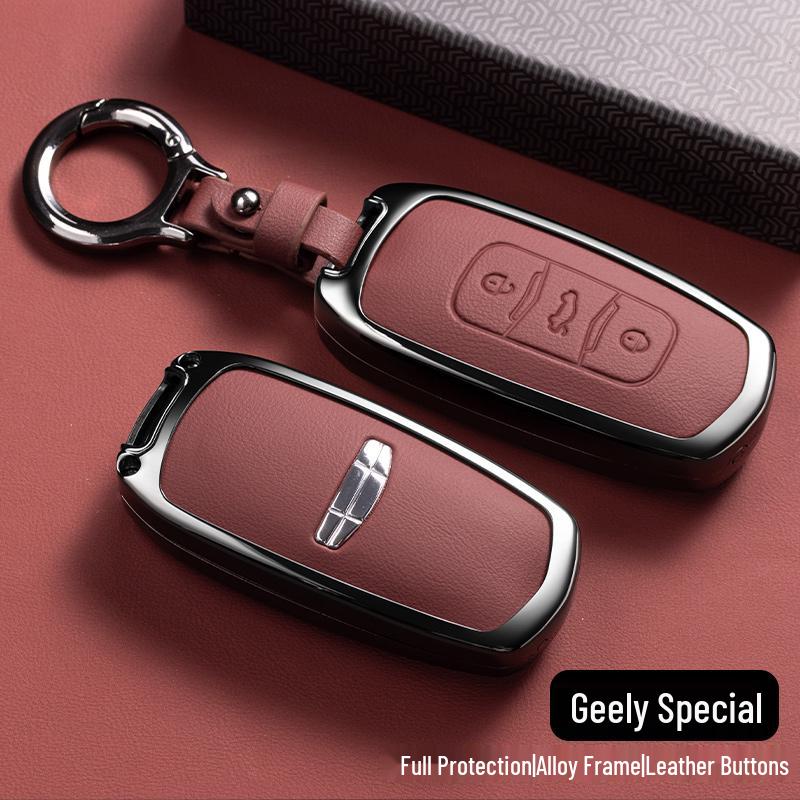 Geely Car Key Case for Emgrand GS, Boyue, X3, Vision X6, King Kong X1, Borui with Leather Buckle.