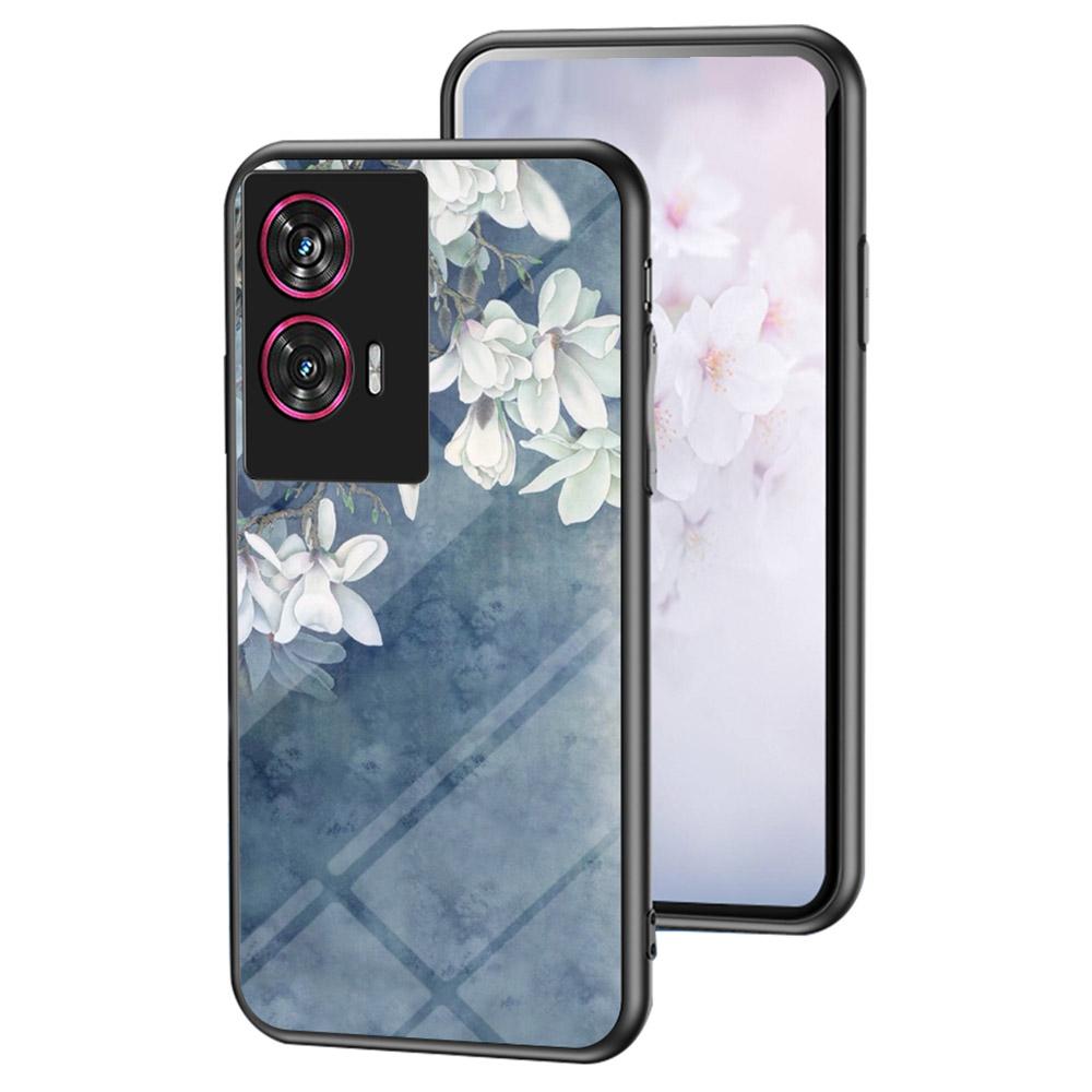 

For Motorola Edge 50 Fusion 5G Case Floral Pattern TPU+Tempered Glass Protective Phone Cover Chinese Rose