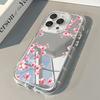 Pink Cherry Blossom Floral Back Mirror Phone Case For iPhone 17 16 15 Pro 14 13 12 11 Pro Max 7 8 Plus 17 Air X XR XS Soft Cover