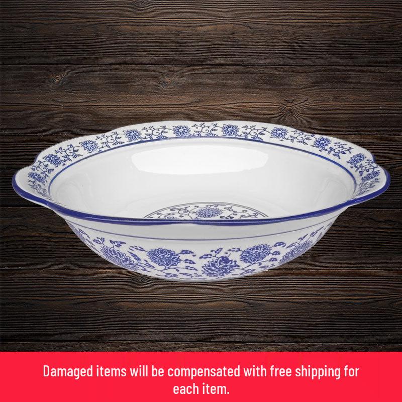 Retro Blue & White Lotus Soup Bowl - Large Ceramic Chinese-Style Bowl for Mao Xue Wang & Pickled Fish
