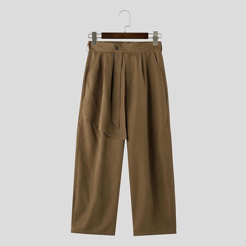 

INCERUN Мужские нерегулярные слои с застежкой-молнией на талии, длинные брюки, свободные повседневные прямые брюки XL коричневый