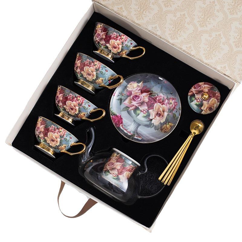 Exquisite English Rose Teapot & Coffee Cup Set for Afternoon Tea