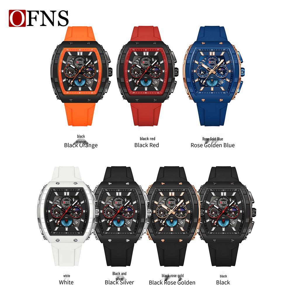 Oufannishi Youth Fashion Barrel Watch: Men's Trendy, Versatile Three-Dial, Six-Hand Quartz Timepiece