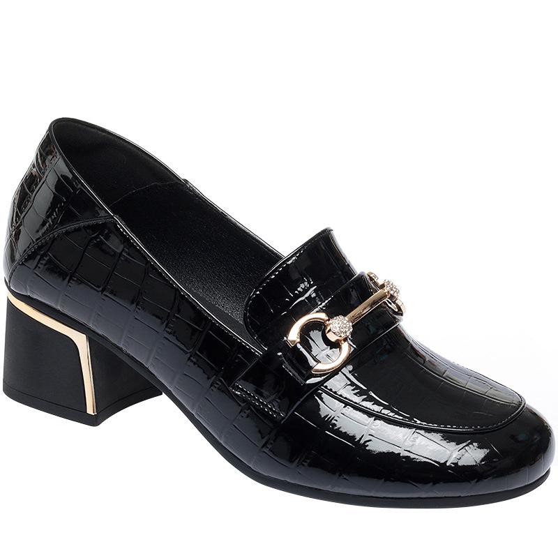 Spring Women Pumps Luxury Solid Patent Leather High Heels Fashion Square Toe Block Heel Shoes Office Slip-on Work Heels