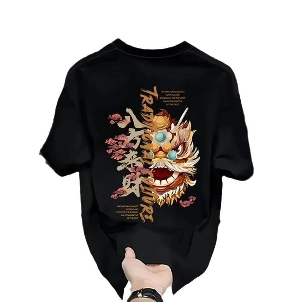 American Trendy Brand High-End Pure Cotton Men'S Printed Short-Sleeved T-Shirt Trendy Casual Round Neck T-Shirt Men'S