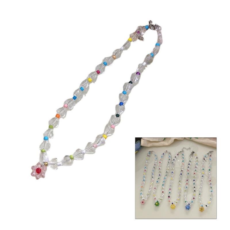 Beaded Necklaces Women Flower Pendant Chokers Artificial Crystal Material Party Jewelry Accessories Gift for Woman Girls