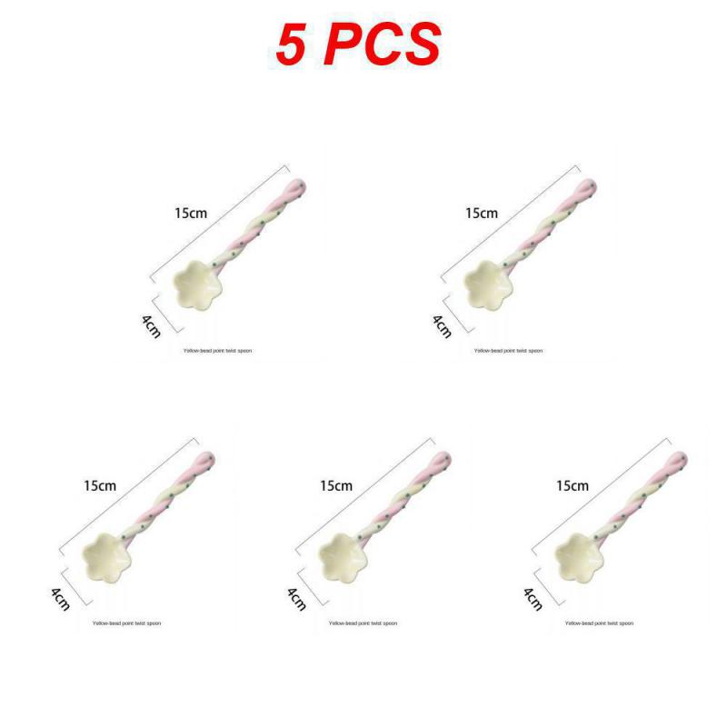 1~10PCS Ceramic Long Handle Spoon Kawaii Korean Ice Cream Hand Painted Dessert Spoon with Long Handle Kitchen Tableware