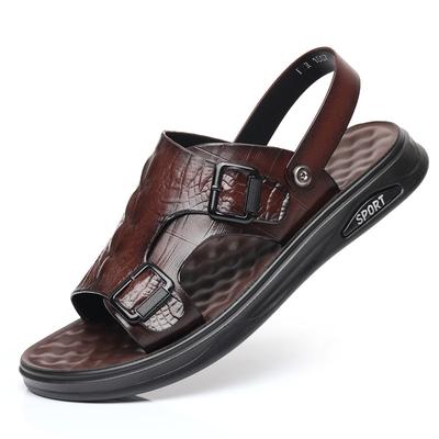 Fashion 2025 Summer New Men's Peep-toe Leather Sandals Fashion Casual Beach Shoes Male Dual-purpose Youth Slippers Shoes Man