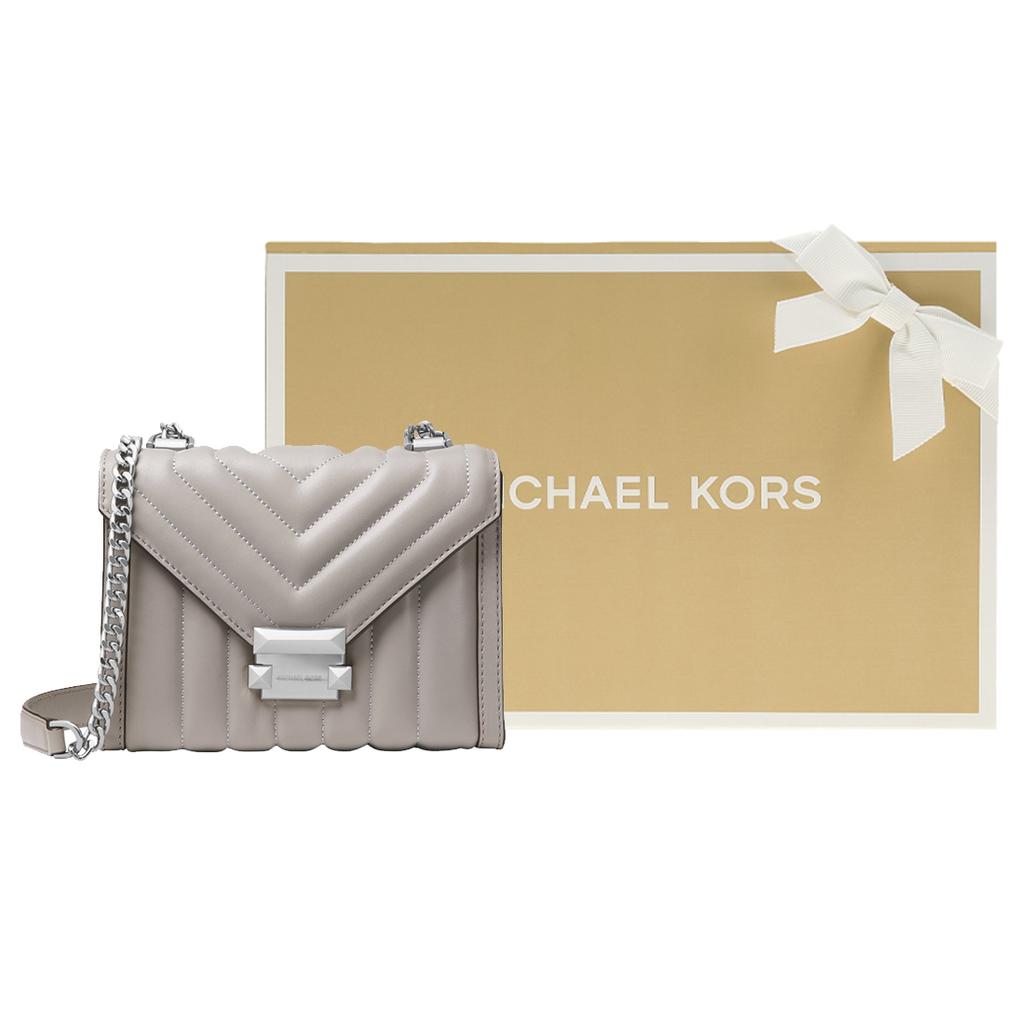 New MICHAEL KORS Whitney Sheepskin Envelope Bag, Shoulder Bag Small Women's Pearl Gray 30F8SXIL1T-081
