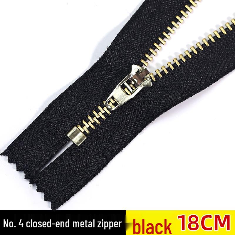 No. 4 Black Copper Zipper for Jeans, Pockets, and Bags - Self-Locking Metal Accessory