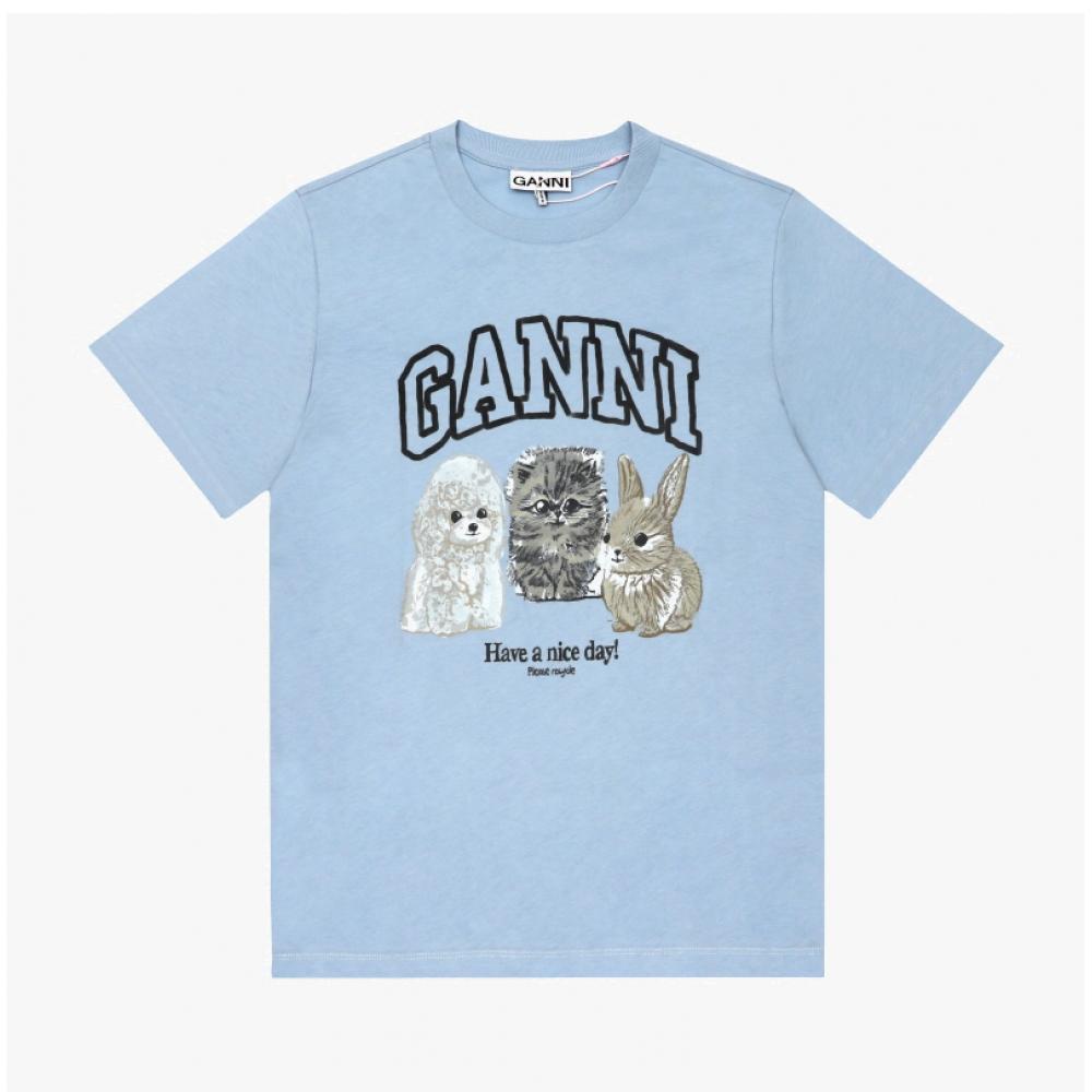 Ganni Animal Logo Print Women Short Sleeve Tee T4278 570