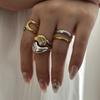 Stainless Steel Gold Plated Two Tone Chunky Rings For Women Double Line Irregular Crystal Zircon Finger Ring Daily Jewelry Gift