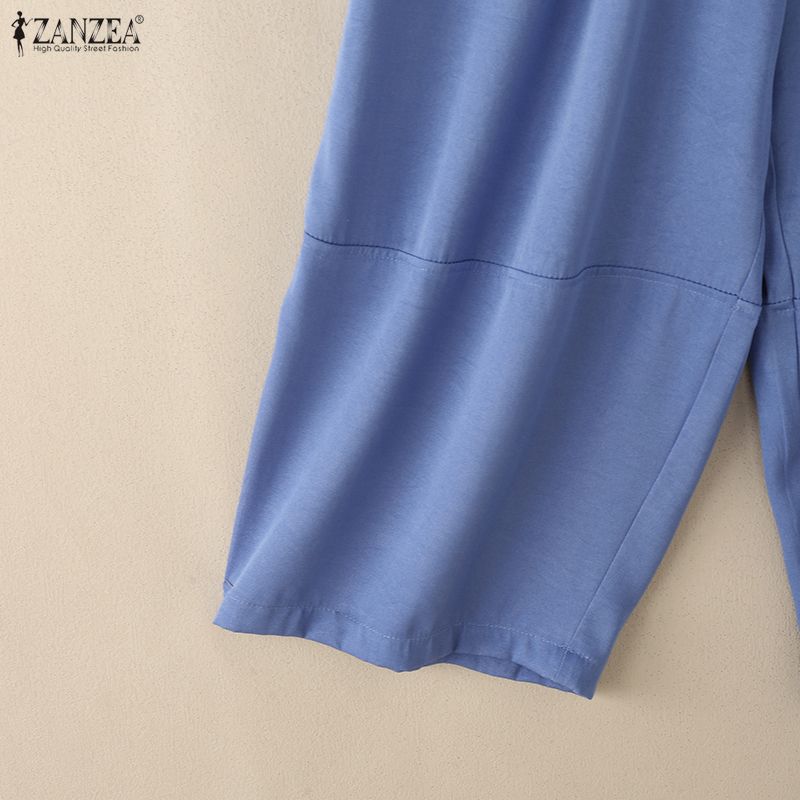 ZANZEA Women Casual Elastic Waist Loose Cropped Pants