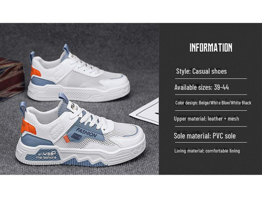 Men's Summer 2024 Trendy White Mesh Sneakers: Breathable and Stylish