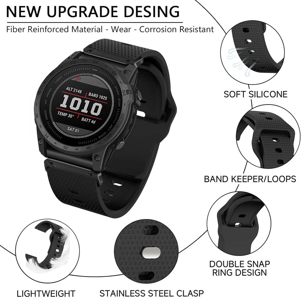 26 22mm Quick Fit Silicone Watch Strap For Garmin Fenix 8/5/5X/5XPlus/6/6X Pro/7/7x/Forerunner945 925 Sports Band Metal Adapter