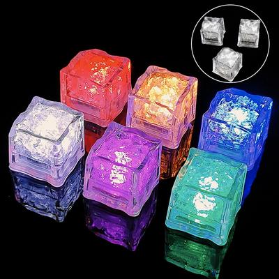6PCS LED Ice Cube Multicolor Light Up Ice Cubes for Drinks Waterproof Glow In The Dark Ice Cube for Birthday Wedding Party Decor