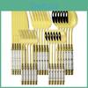 630pcs Cutlery White Set Gold Vintage Ceramic Tableware Stainless Steel Dinnerware Knife Cake Fork Spoon Home Silverware Set